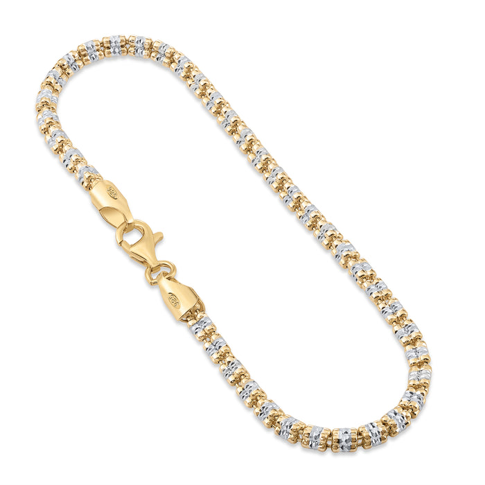Sterling Silver Two-Tone Diamond-Cut Ice Chain Bracelet, Pyramid Design