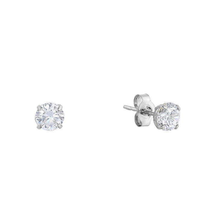 925 Sterling Silver 4 Prong Round Solitaire CZ Studs - Pushback