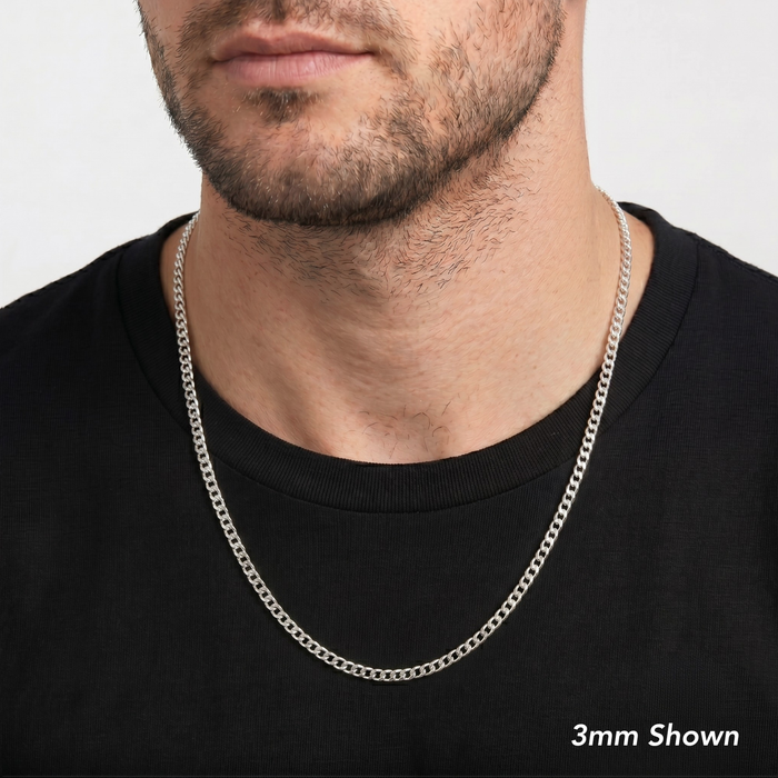 Sterling Silver Italian Curb Chain, Lobster Lock