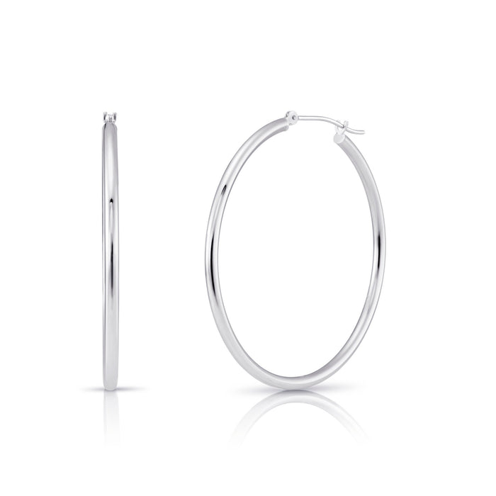 14k White Gold Classic Polished Hoop Earrings