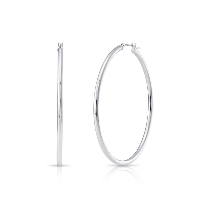 14k White Gold Classic Polished Hoop Earrings