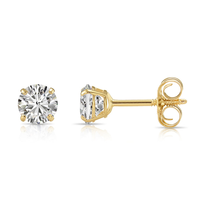 14k Yellow Gold Solitaire CZ Stud Earrings with Push-on / Screw-off