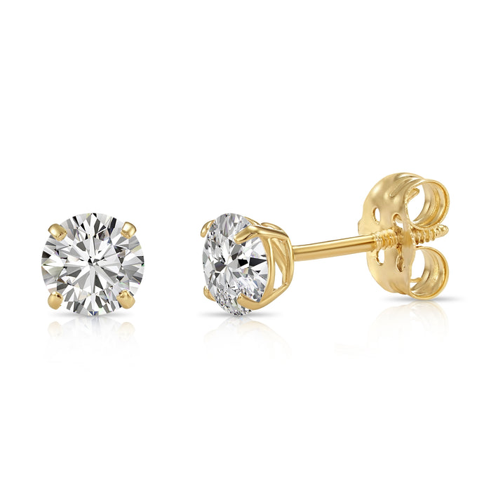 14k Yellow Gold Solitaire CZ Stud Earrings with Push-on / Screw-off