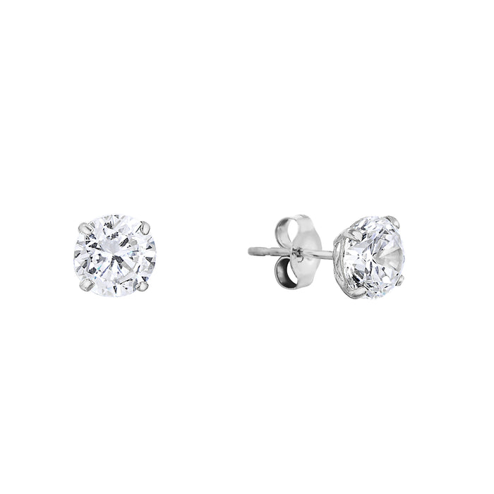 925 Sterling Silver 4 Prong Round Solitaire CZ Studs - Pushback