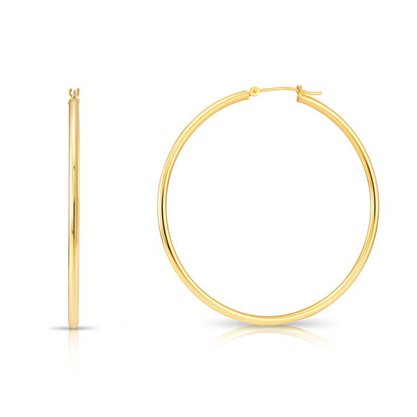 14K Yellow Gold 2 Inch Classic Polished Hoop Earrings