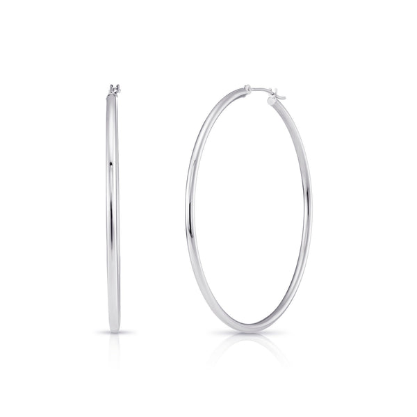 14k White Gold Classic Polished Hoop Earrings - 2MM