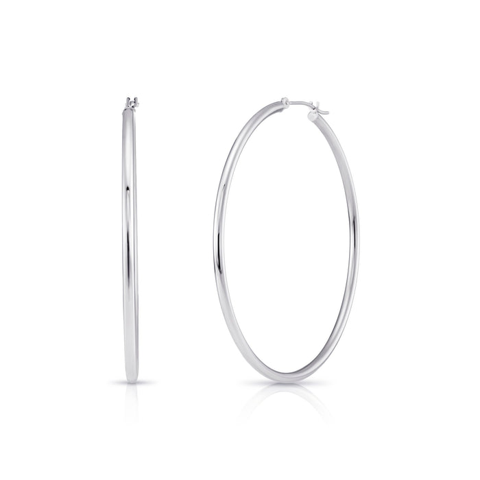 14k White Gold Classic Polished Hoop Earrings