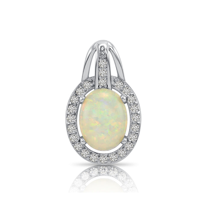 925 Sterling Silver Fire Oval Opal Halo Pendant Necklace