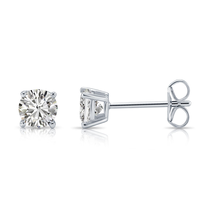 925 Sterling Silver 4 Prong Round Solitaire Cubic Zirconia Studs - Pushback