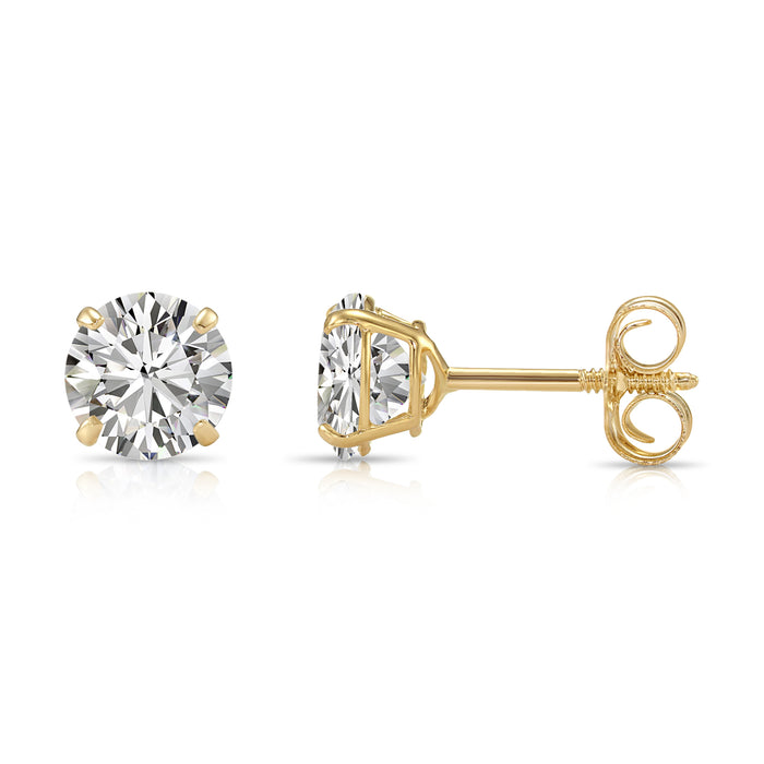 14k Yellow Gold Solitaire CZ Stud Earrings with Push-on / Screw-off