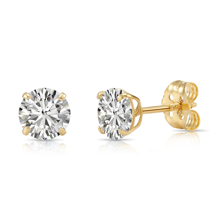 14k Yellow Gold Solitaire CZ Stud Earrings with Push-on / Screw-off