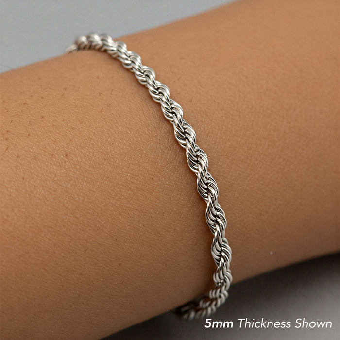 925 Solid Sterling Silver Rope Chain Bracelet