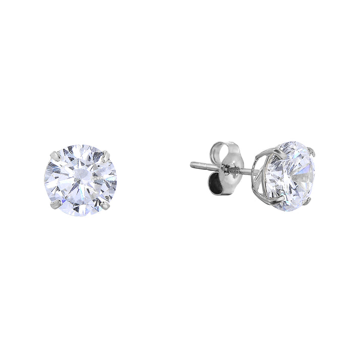 925 Sterling Silver 4 Prong Round Solitaire CZ Studs - Pushback