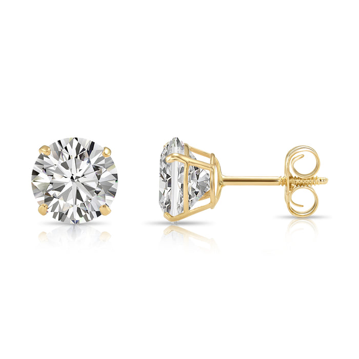 14k Yellow Gold Solitaire CZ Stud Earrings with Push-on / Screw-off
