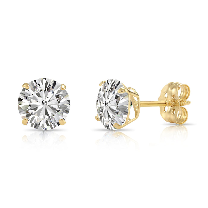 14k Yellow Gold Solitaire CZ Stud Earrings with Push-on / Screw-off