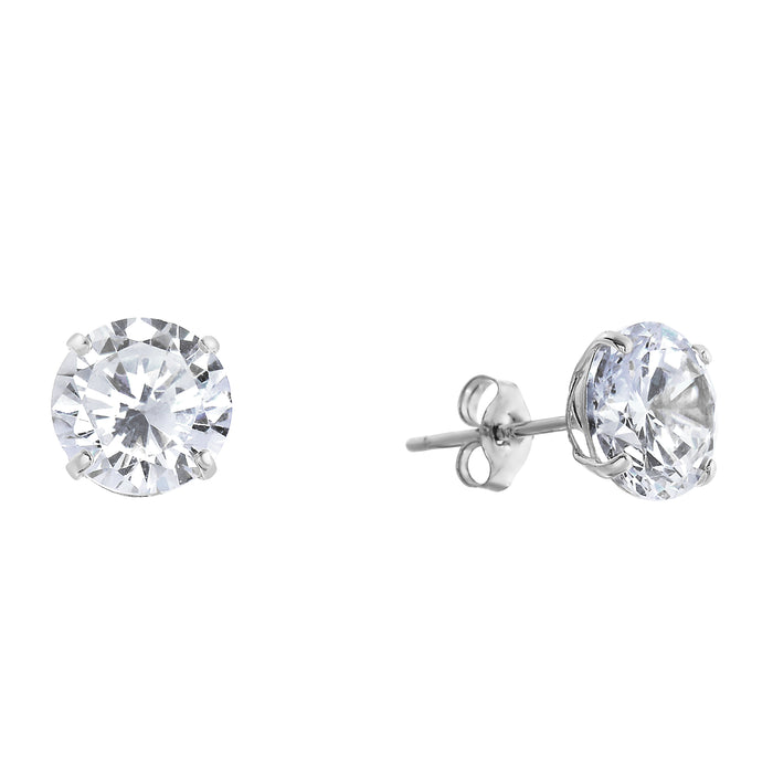 925 Sterling Silver 4 Prong Round Solitaire CZ Studs - Pushback