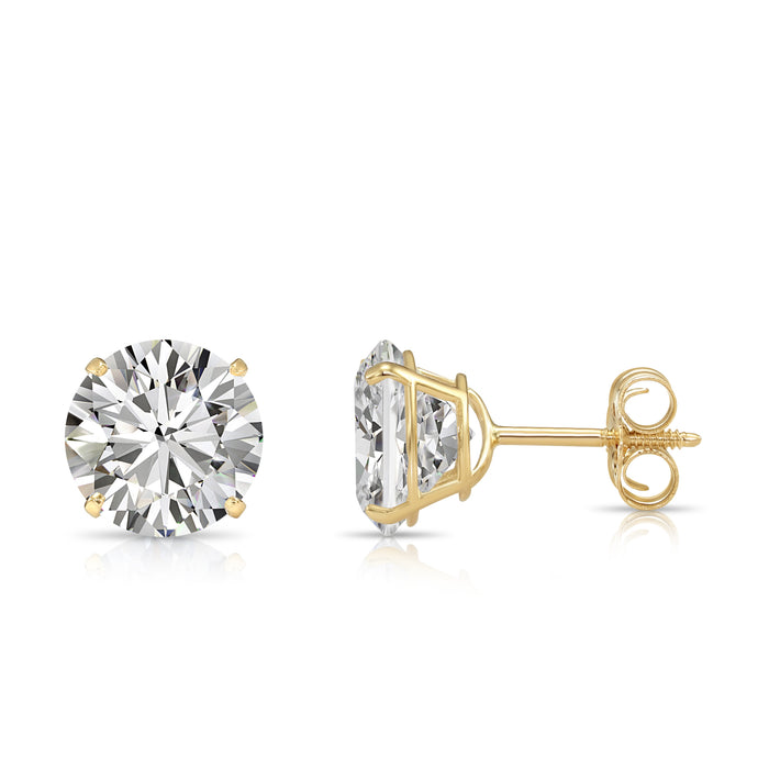 14k Yellow Gold Solitaire CZ Stud Earrings with Push-on / Screw-off