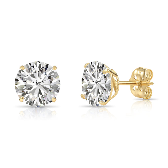 14k Yellow Gold Solitaire CZ Stud Earrings with Push-on / Screw-off