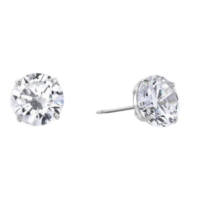 925 Sterling Silver 4 Prong Round Solitaire CZ Studs - Pushback
