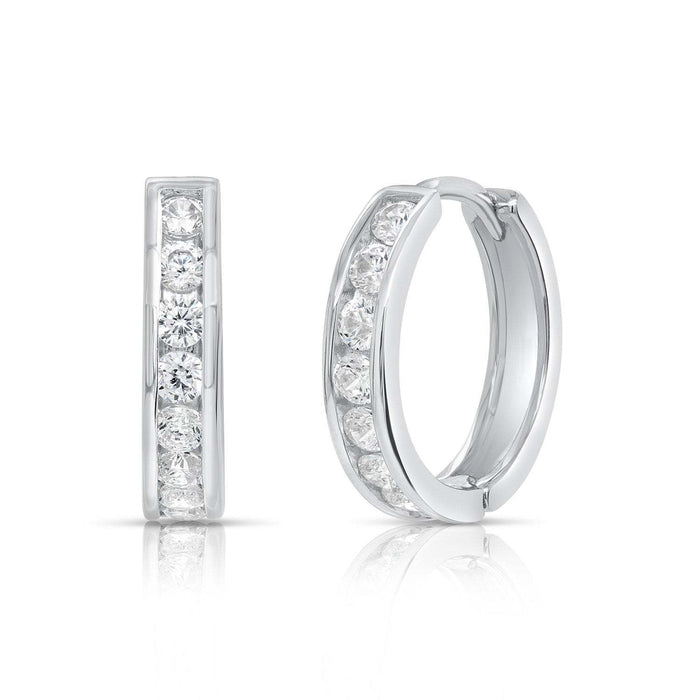 925 Sterling Silver Channel Set CZ Huggie Hoops - 12MM