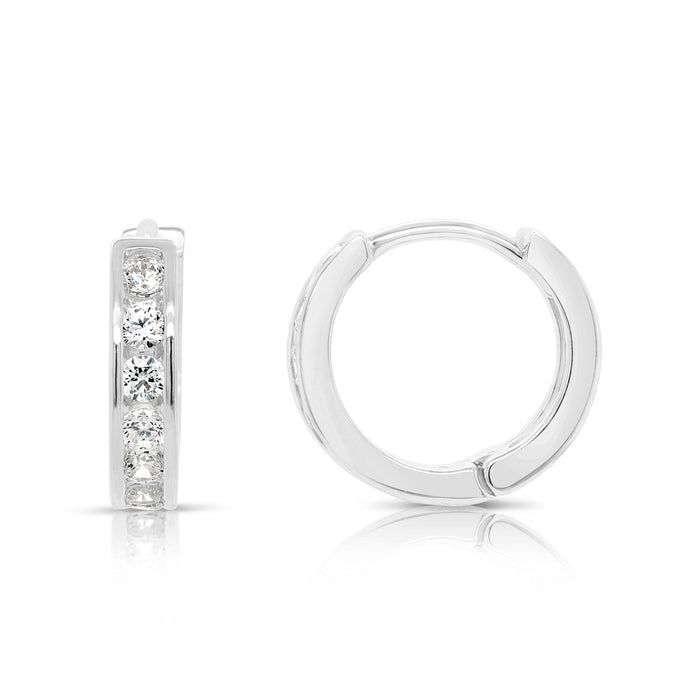 925 Sterling Silver Channel Set CZ Huggie Hoops - 12MM
