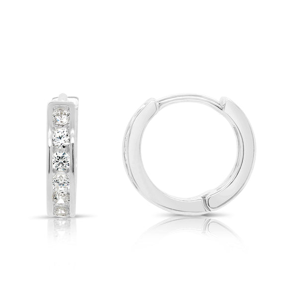 925 Sterling Silver Cubic Zirconia Birthstone Color Huggie Hoop Earrings, 13mm