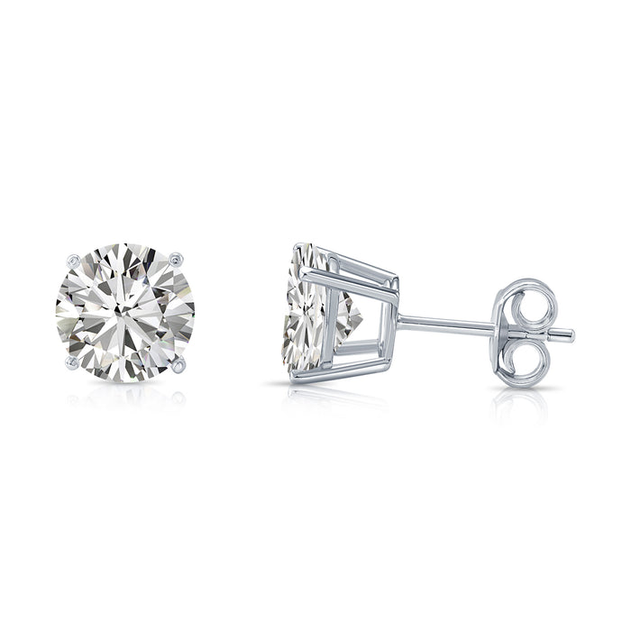 925 Sterling Silver 4 Prong Round Solitaire Cubic Zirconia Studs - Pushback