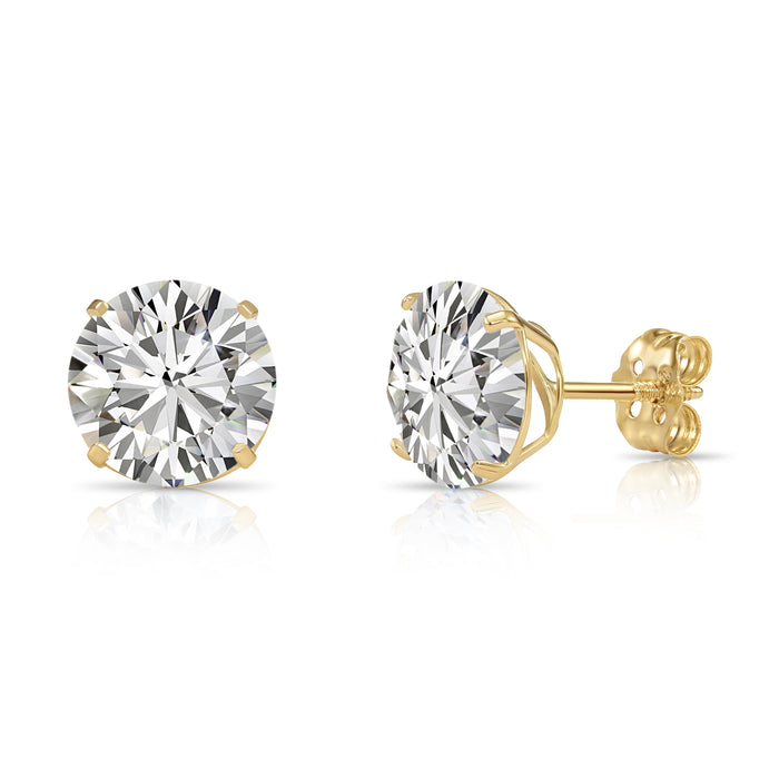 14k Yellow Gold Solitaire CZ Stud Earrings with Push-on / Screw-off