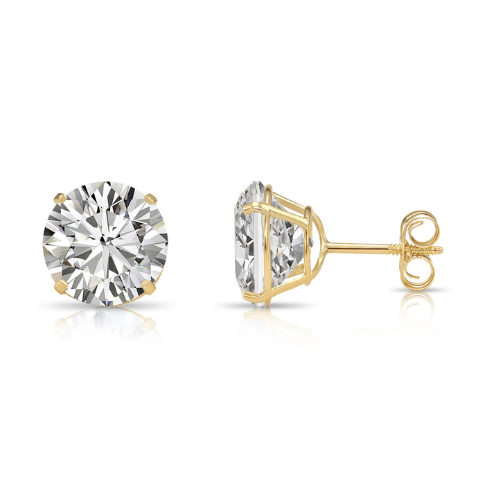 14k Yellow Gold Solitaire CZ Stud Earrings with Push-on / Screw-off