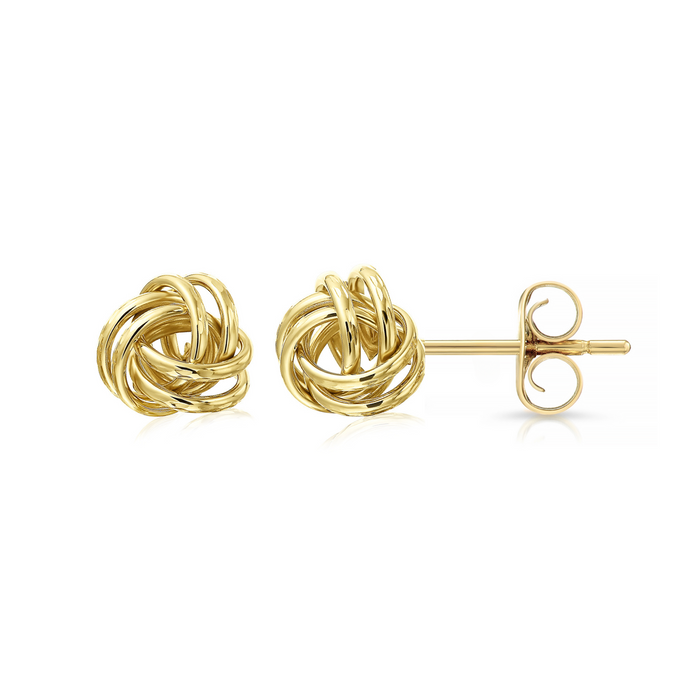 14K Gold Diamond Cut Love Knot Pushback Stud Earrings