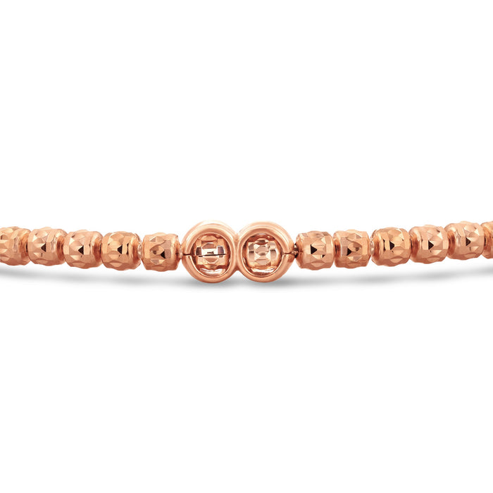 14K Rose Gold Plated Diamond-Cut "Tiger" Bead Stretch Bracelet, Solid Sterling Silver