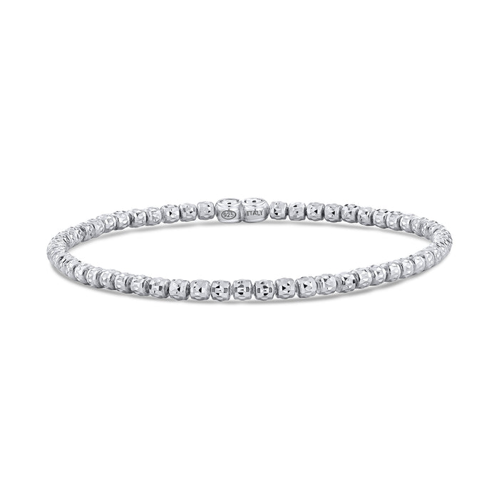 Sterling Silver Diamond-Cut "Tiger" Bead Stretch Bracelet