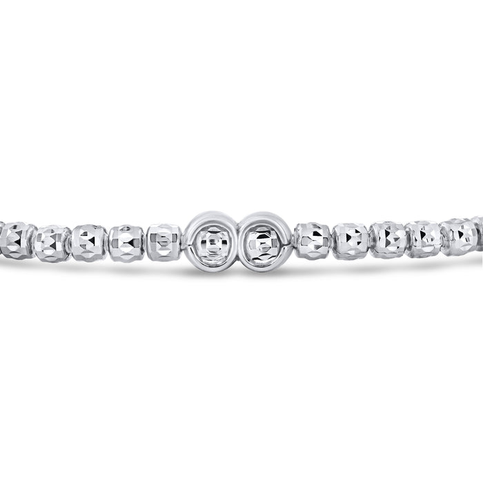 Sterling Silver Diamond-Cut "Tiger" Bead Stretch Bracelet