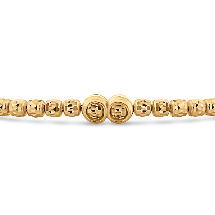 14K Gold Plated Diamond-Cut "Tiger" Bead Stretch Bracelet, Solid Sterling Silver