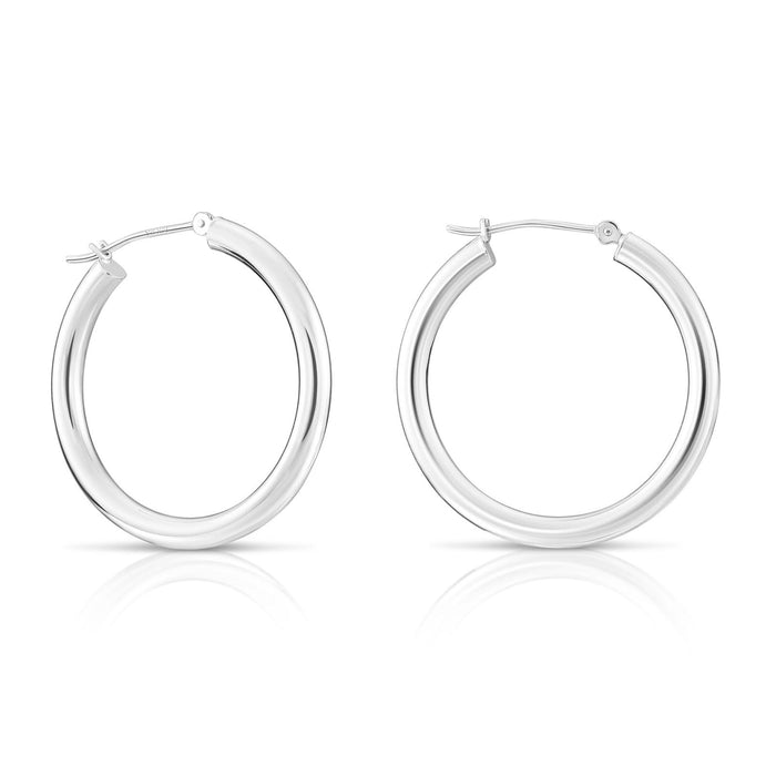 14K White Gold Polished Hoops - 3MM Tube