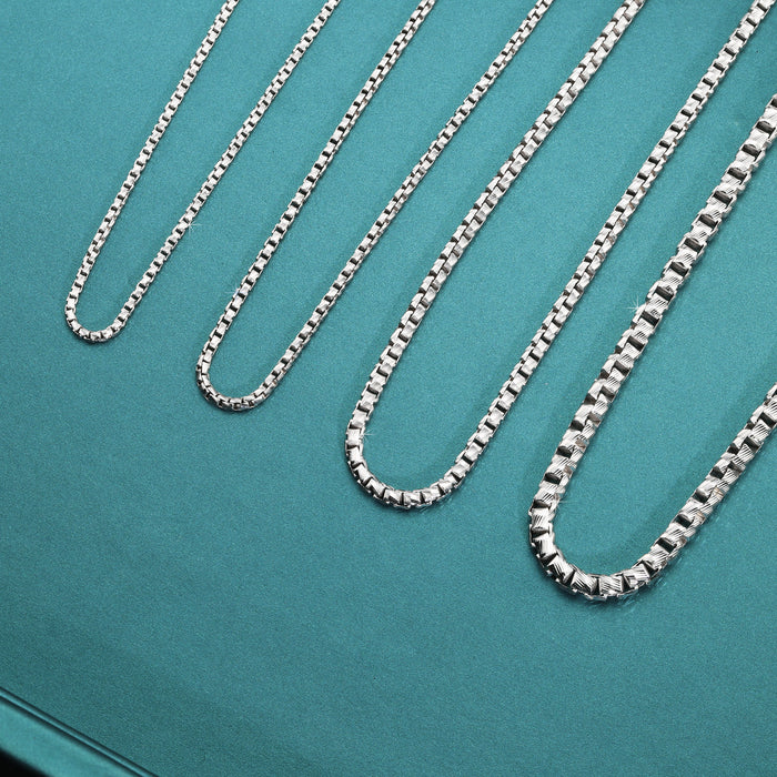 Silver .925 Solid Box Chain with Slash Engraving