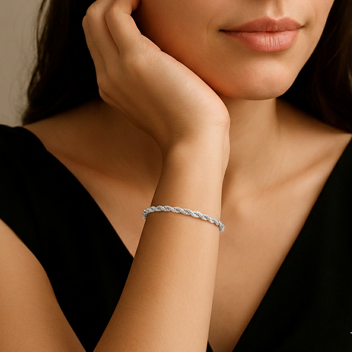 Sterling Silver Twisted Rope Snake Chain Bracelet