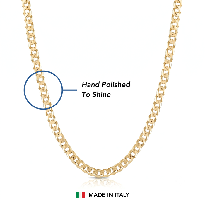 14K Gold Plated Sterling Silver Italian Curb Chain Necklace, Lobster Lock