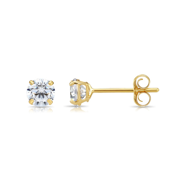 10K Yellow Gold Solitaire Round Cubic Zirconia Stud Earrings Pushbacks
