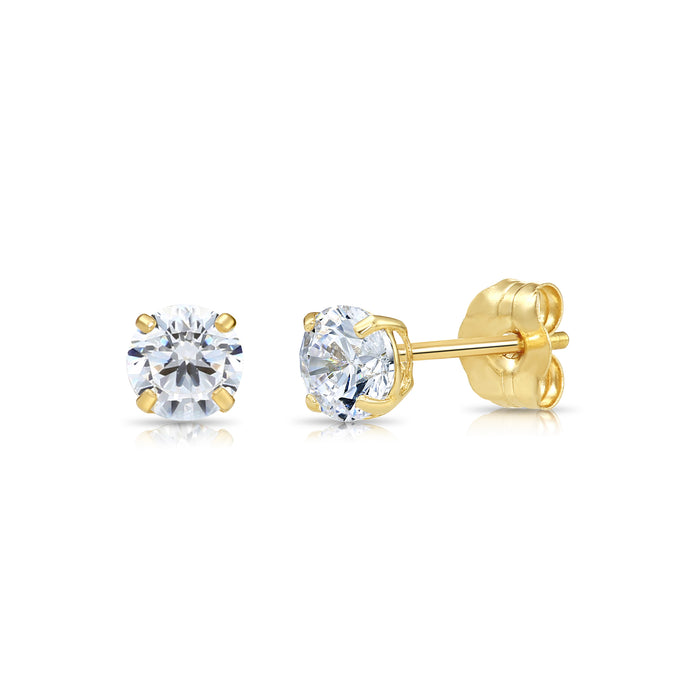 14K Yellow Gold CVD Lab Diamond Solitaire Stud Earrings, Pushback