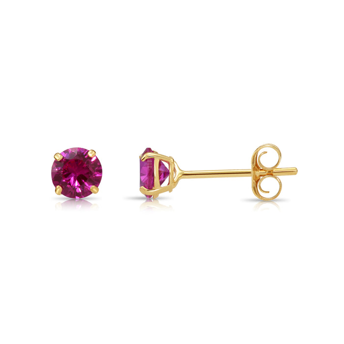 14k Yellow Gold Round Birthstone Stud Earrings -Pushback (All 12 Colors Available)