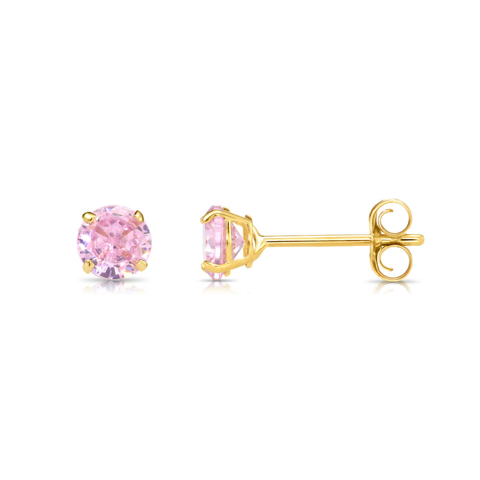 14k Yellow Gold Round Birthstone Stud Earrings -Pushback (All 12 Colors Available)