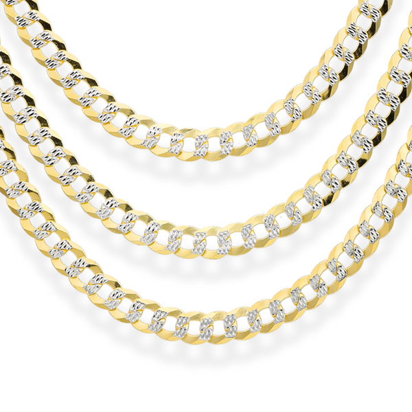925 Sterling Silver Two Tone Diamond-Cut Curb Chain & Bracelet