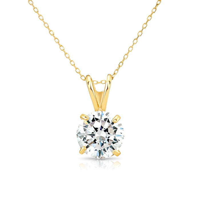 14K Yellow Gold Solitaire 4 Prong Round Pendant Necklace