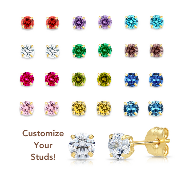 10K Yellow Gold Cubic Zirconia Birthstone Stud Earrings Pushback, 5mm