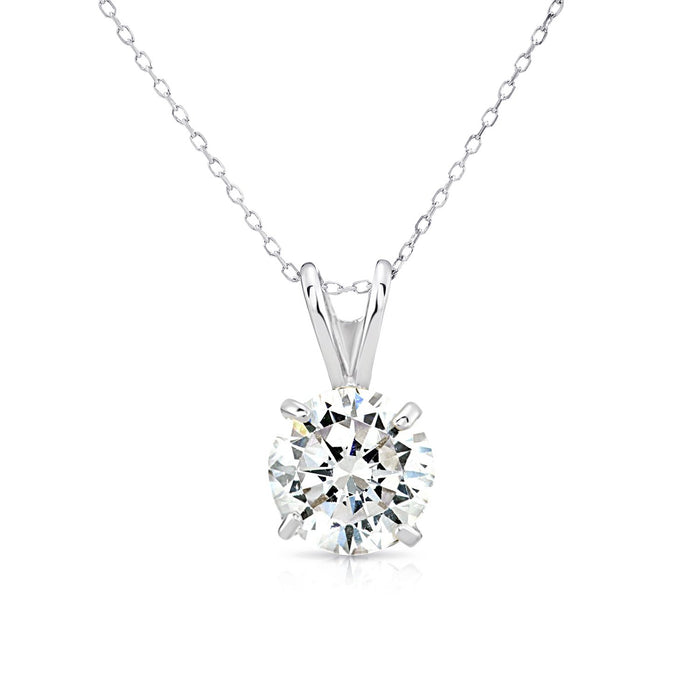 14K White Gold Solitaire 4 Prong Round Pendant Necklace
