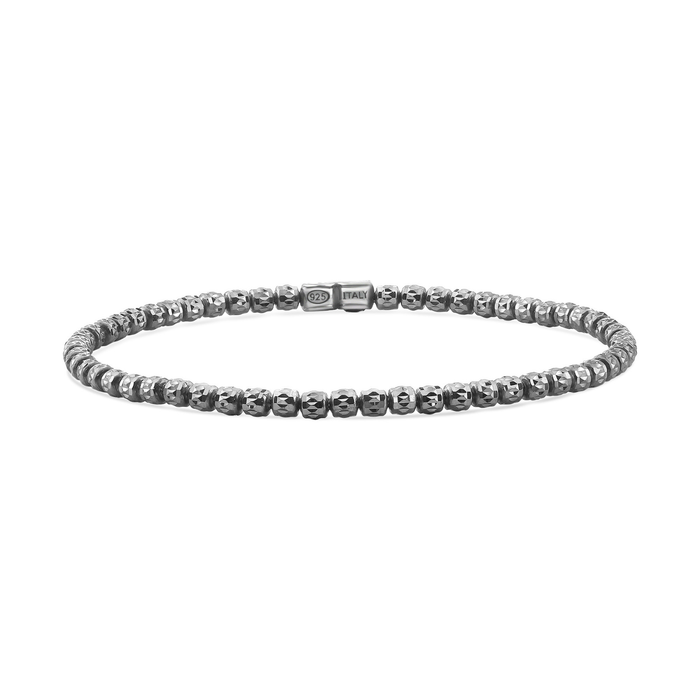 Sterling Silver Diamond-Cut "Tiger" Bead Stretch Bracelet, Gunmetal Finish