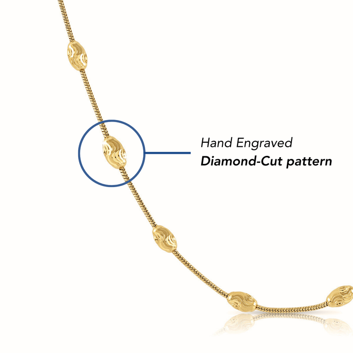 Sterling Silver Gold Plated Diamond-Cut Oval Bead Bracelet