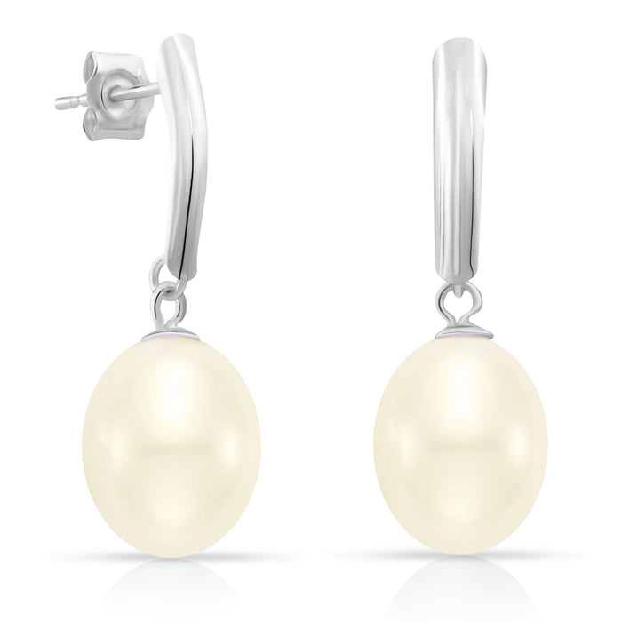 14k Solid White Gold Pearl Drop Earrings with Butterfly Backings