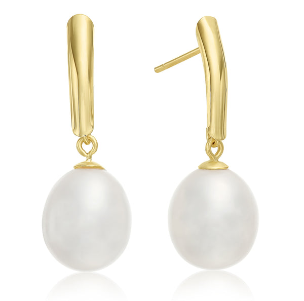 14k Solid Gold Pearl Dangle Earrings with Butterfly Backings